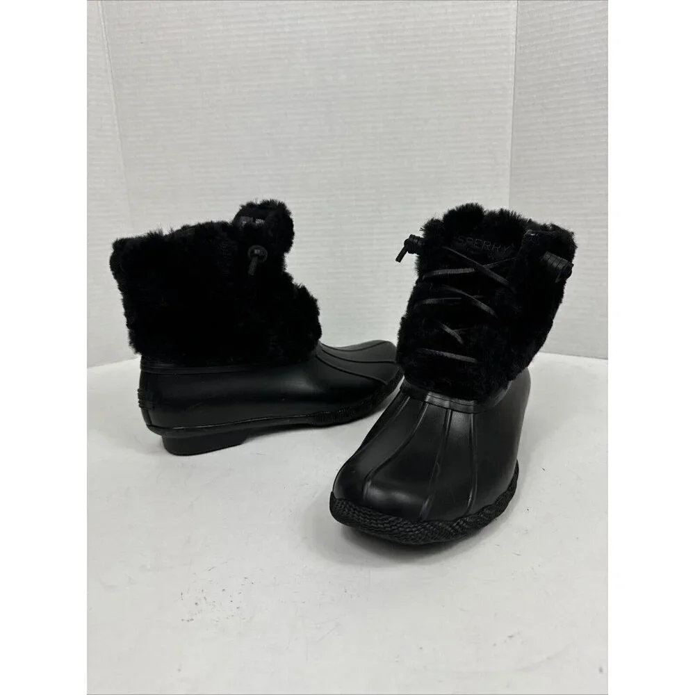 Sperry Saltwater‎ Quilted Faux Fur Boot Women's 6.5 Black NWOB + Rubber Scuffs